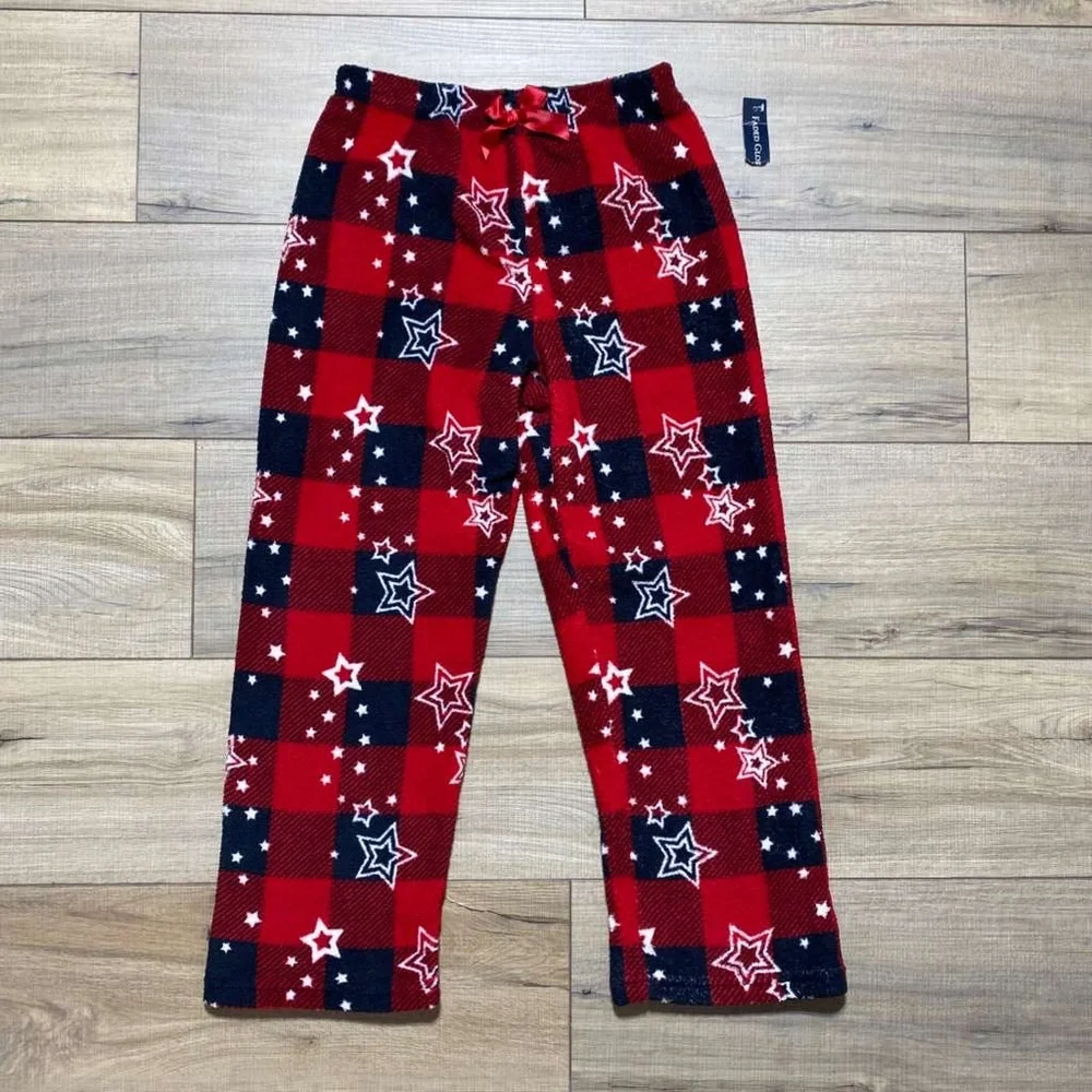 Faded Glory Girls Buffalo Plaid With Stars‎ Fleece Pajama Pants Size M 7-8